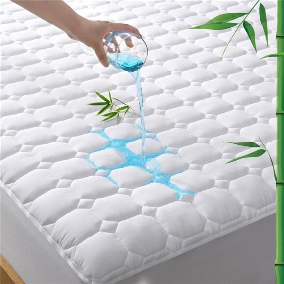 Queen Mattress Protector Waterproof Rayon from Bamboo, Deep Pocket